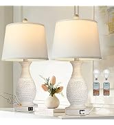 PARTPHONER Table Lamps Set of 2, Bedside Touch Lamp with Dual USB Charging Ports, Side Table Lamp...