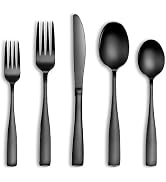 40 Pcs Black Silverware Set, Stainless Steel Flatware Set for 8, Food-Grade Cutlery Set, Mirror P...