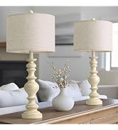 BOBOMOMO 27" Antique White Table Lamps Set of 2, Large Vintage Resin Lamps with Linen Shades, Far...