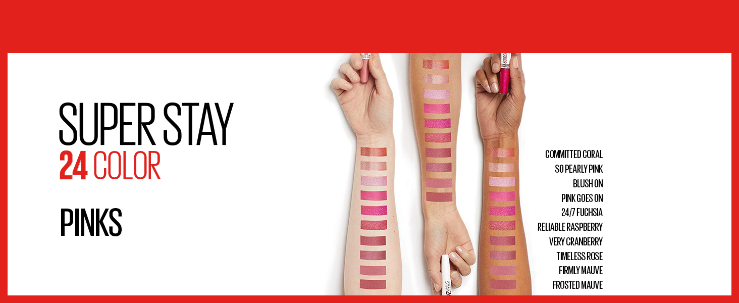 super stay 24 color shade guide - pinks