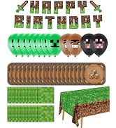 Pixel Party Birthday Decorations - Serves 20 | Miner theme Party Supplies Includes Balloons, Birt...