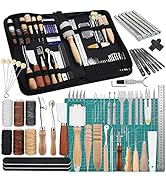 Leather Craft Tools, 60 Pieces Leather Working Tools and Supplies with Storage Bag Cutting Mat Pr...