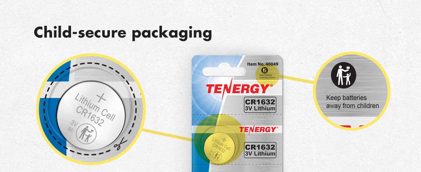 Keep batteries away from children, child-secure packaging