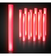 Fun Central 16” LED Foam Sticks – 12 Pack Red Light Up Cheer Batons with Flashing Modes for St. P...