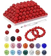 120PCS FIVEIZERO Rhinestone Beads for Jewelry Making, 10mm Red Shiny Round Sparkle Crystal Clay B...