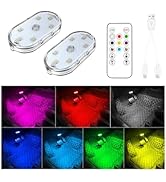 2 PCS Car Led Lights Interior,7 Colors Ambient Lighting Car Interior,USB Rechargeable Car Interio...