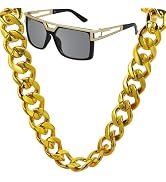ONUPGO Hip Hop Costume Jewelry Kit, 80s 90s Outfit for Men Women, Rapper Accessories with Fake Go...