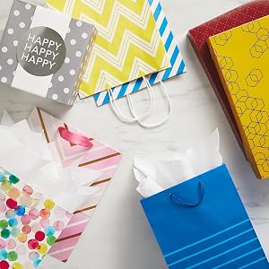 Colorful gift bags and gift boxes for birthdays, baby showers and special occasions