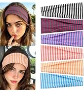 6 PCS Striped Headbands for Women, Non Slip Wide Headband, Multicolor | Elastic Stretchy Cute Hea...