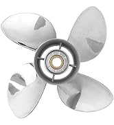 Qiilu Boat Outboard Propeller, 4-Blade Outboard Propeller Stainless Steel 13 x 19 RH Pitch Fit fo...