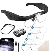 Rechargeable Magnifying Glasses, Lighted Headband Head Mount Magnifier with Light, Hands-Free Ill...