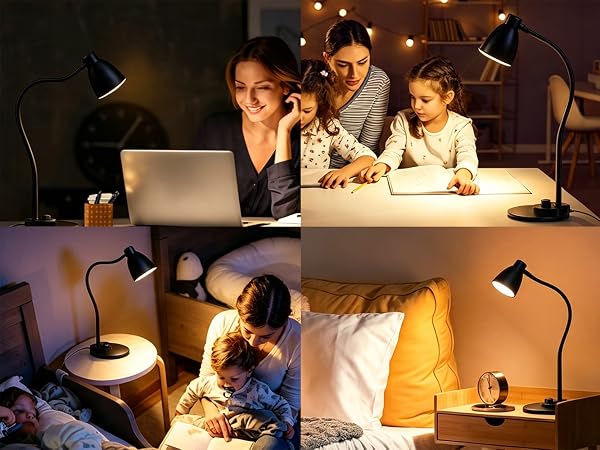 LED Desk Lamp with USB Charging Port Reading Light Task Lamp Black Table Lamp for Bedside Office