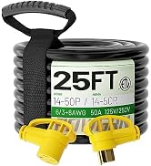 POWGRN 50 Amp RV/EV Extension Cord 25 FT Outdoor with Grip Handle, Flexible Heavy Duty 6/3+8/1 Ga...