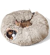 PETSTA Cat Tunnel with Cat Bed for Indoor Cats, Soft Plush Peekaboo Cat Cave Donut Tunnel, Multif...
