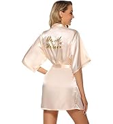 Vlazom Women's Satin Robe Short Kimono Bathrobes for Bride & Bridesmaid Wedding Party Robes with ...