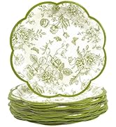 KFJBPB 50Pcs Sage Green Floral Paper Plates 7 Inch, Scalloped Plates Vintage Flower Disposable Ca...