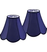 GO&SO Navy Blue Lamp Shade Rayon Silk Bell Lamp Shades 2pc -Petal Edge Braid Scalloped Lamp Shade...