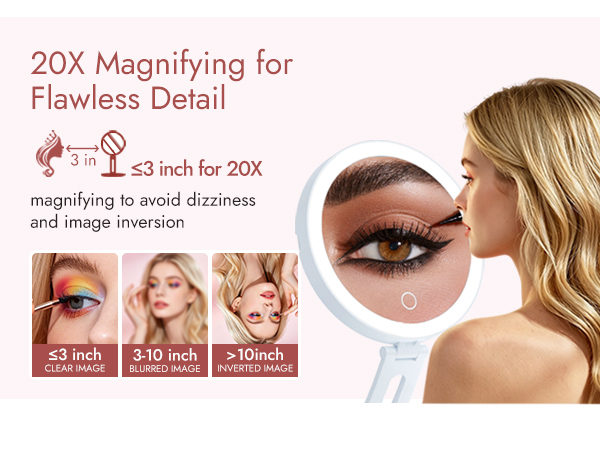 20x magnifying mirror, 1x makeup mirror, double sided makeup mirror