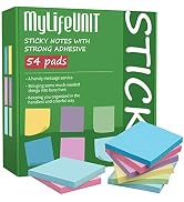 MyLifeUNIT Sticky Notes 3x3, Bulk Pack 54 Note Pads for Daily Reminder, Self-Stick Notes with 6 A...