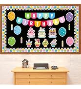 80 PCS Birthday Bulletin Board Decorations Set, Happy Birthday Classroom Wall Decor with Letters,...