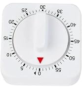 White Timer Clock Square 60-Minute Mechanical Kitchen Timer Wind up Visual Cooking Clock with Lou...