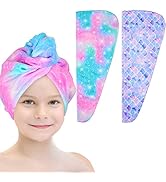 Basumee Microfiber Hair Towel Wrap for Kids 2 Pack Rapid Drying Hair Towel with Button Hair Turba...