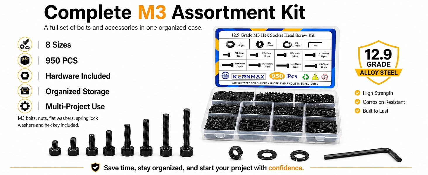 m3 screws, m3 screw kit, m3 bolts, m3 screws assortment kit,