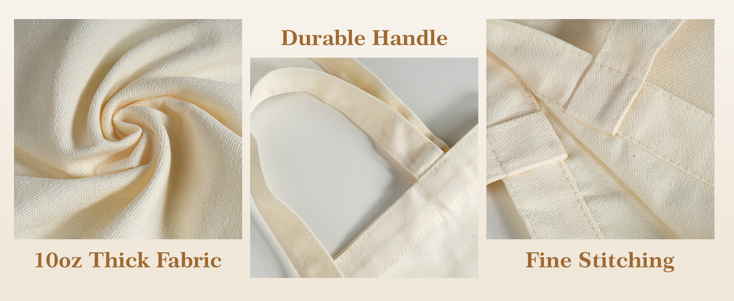 "Product Details: thick fabric, durable handle and fine stitching"