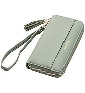 Travelambo Womens Wallet Tassel Bifold Ladies Clutch Wristlet Wrist strap Long Purse (Access Gree...