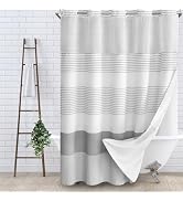 SMTHOM No Hook Shower Curtain and Liner Set,Gray Boho Striped Shower Curtain for Bathroom Cotton ...