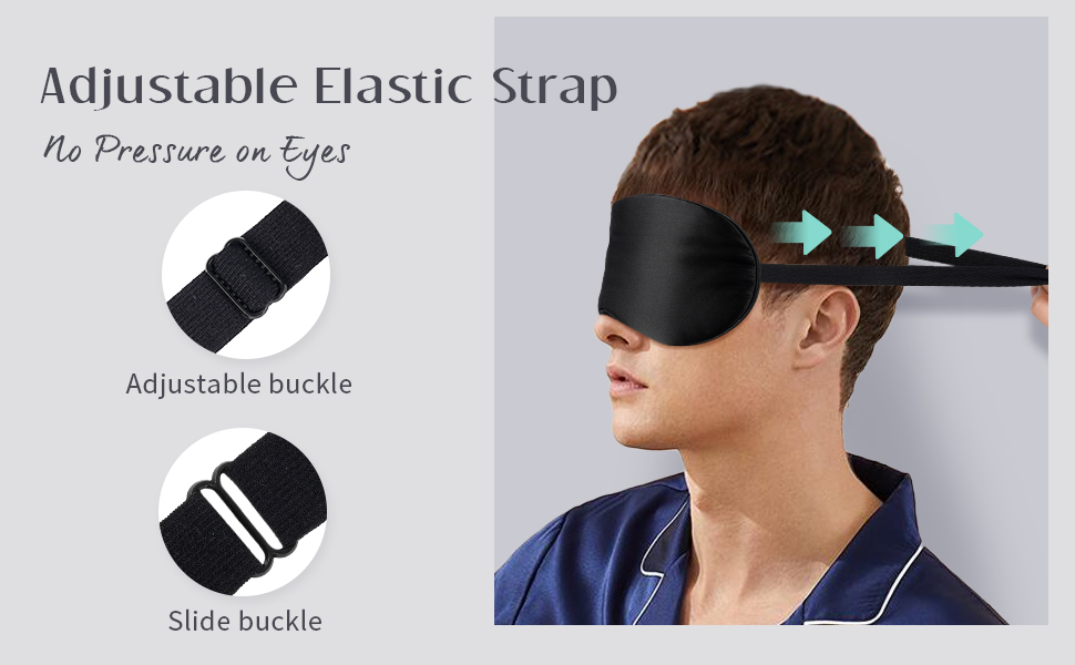 Silk sleep mask with adjustable strap fits most head sizes.