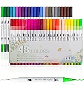 Teskyer Dual Brush Pens Markers, 48 Colors Brush & Fine Tip Art Coloring Markers for Kids Adult C...
