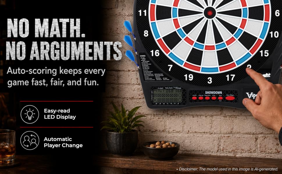 Regulation Size Electronic Dart Board with Automatic Scoring, Soft Tip Darts and Multiplayer Action.