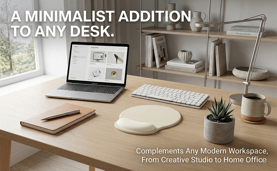 Beige non slip mouse mat for modern home office decor and ergonomic laptop accessories.