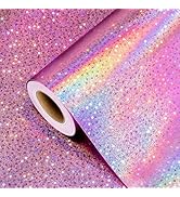 Burymento Pink Wrapping Paper Roll, Metallic Holographic Star Gift Wrap for Birthday, Valentines,...
