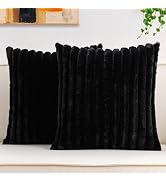 Aegero Pack of 2 Faux Fur Christmas Throw Pillow Covers 20x20 Inch, Soft Plush Striped Neutral Co...