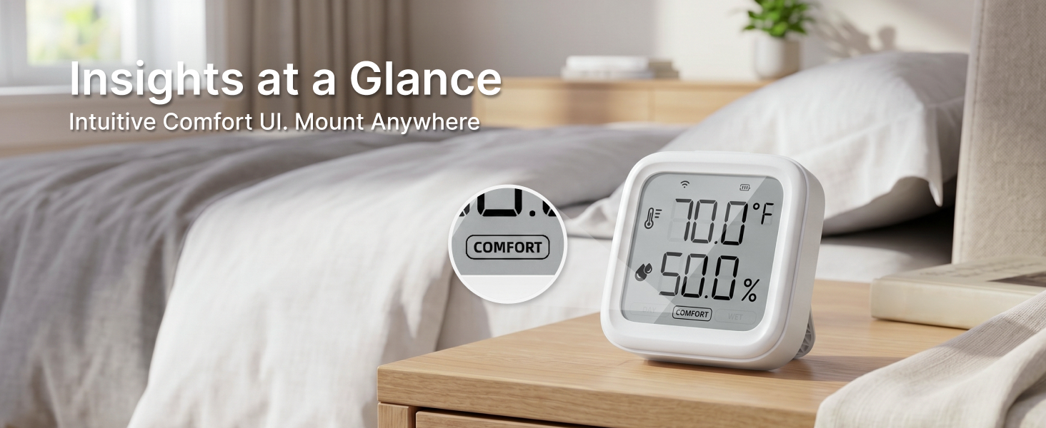 EZAIoT LCD temperature humidity monitor with comfort indicator for at-a-glance room climate