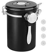 Ohtomber Stainless Steel Black Coffee Canister | 22OZ | Airtight, Date Tracker, Measuring Scoop |...