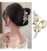 Cat Eye Flower Hair Clips for Thick or Thin Hair, 1Pcs Green Leave Flower Hair Claw Clips with Pe...