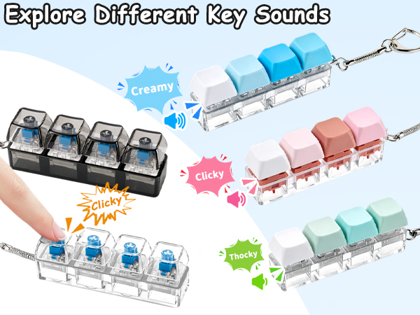 Keyboard Fidget Toy, Keychain 4 Key Mechanical Clicker Finger Press Toy