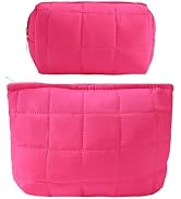 LYDZTION 2Pcs Puffy Makeup Bag Cosmetic Bag for Women,Quilted Makeup Bag Pencil Pouch Checkered M...