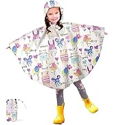 LAMA Kid's Rain Poncho with Hooded, Reusable Waterproof Girl Rain Jacket, Lightweight Boy Girl Cu...
