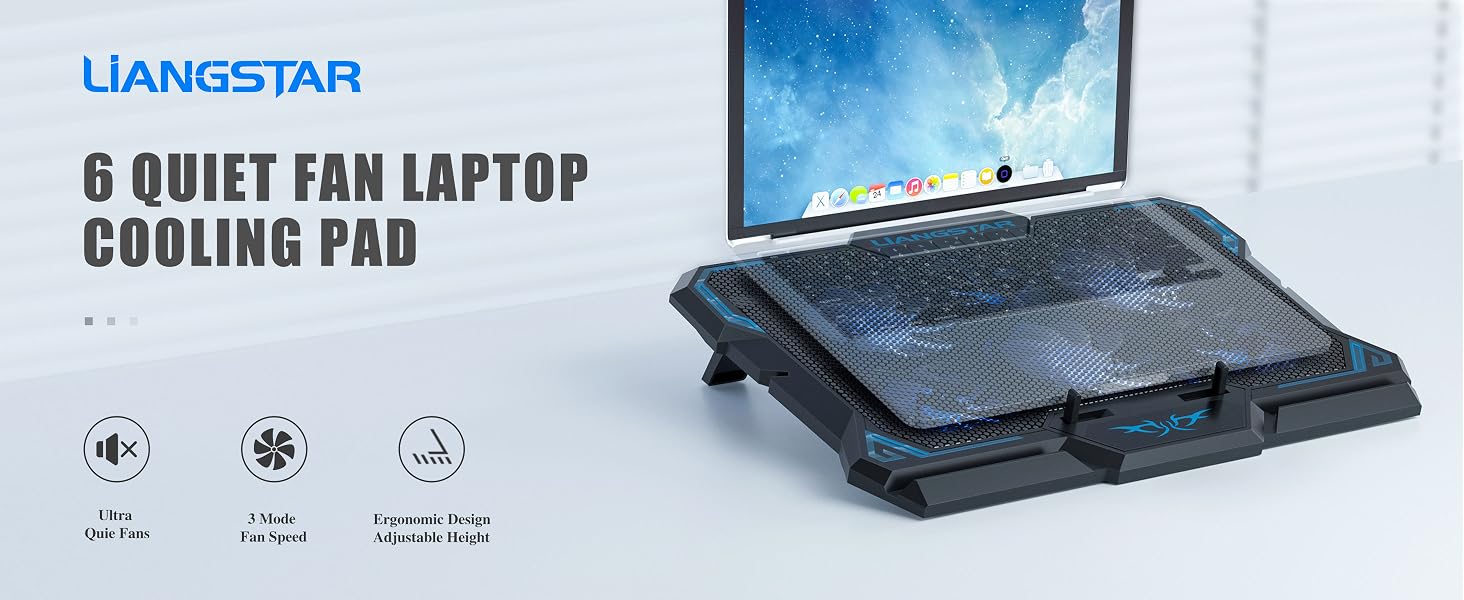 LIANGSTAR 6 Quiet Fan Laptop Cooling Pad