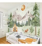 AM AMAONM 63x89.8inch Large Watercolor Mountain Landscape and Forest Pine Tree Wallpaper 3D Peel ...