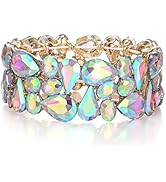 EVER FAITH Women's Art Deco Prom Jewelry Oval Teardrop Crystal Elastic Wedding Bridal Stretch Bra...