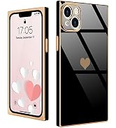 Urarssa Compatible with iPhone 13 Case Square Cute Plating Gold Luxury Love Heart Phone Case for ...