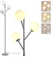 Ldeco Dimmable 3-Globe Mid Century Modern Floor Lamp, Bulbs Included,70in Tall Silver Standing Fl...