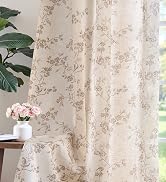 jinchan Linen Floral Curtains 84 Inch Farmhouse Country Flower Drapes Rustic Window Curtains Ligh...