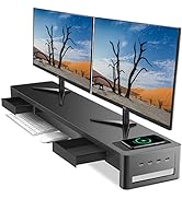meatanty Dual Monitor Stand Riser with 2 Drawers,4 USB Ports and Charging Pad,Metal Monitor Stand...