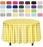 SietDESEO 2 Pack Yellow Gingham Tablecloth Round 84 x 84 Yellow and White Checkered Table Cloth D...